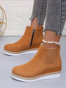 Fashionable Solid Color Wedge Heel Women's Ankle Boots - Yellow - View 4