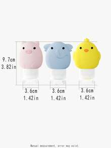 1入組60ML動物可愛造型矽膠分裝瓶，適用於旅行和戶外使用，可裝載護膚產品、化妝品、洗髮水、沐浴露等輸液容器，設有雞、象、豬式化妝品用儲物瓶