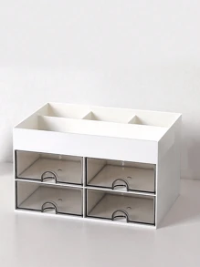 1pc Desk Organizer Drawer Type Pen Holder Stationery Storage Box For Students, Office Workers - White - View 4