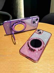 Bộ 3 trong 1 hoàn chỉnh: Vỏ điện thoại chống sốc mạ điện + Nhãn dán lấp lánh + Đế gương mỹ phẩm, Tương thích với sạc không dây - Bạc - Xem 2