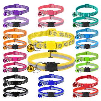 2入組聚酯纖維寵物項圈，一款印有爪印紋理，一款反光條紋紋理，適用於小型和中型貓狗，室內外都適用