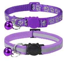 2 Stücke aus Polyester Haustierhalsbänder, eines mit Pfotenabdruckmuster und eines reflektierend gestreift, geeignet für kleine und mittelgroße Katzen und Hunde, für den Innen- und Außengebrauch geeignet - Verschiedenfarbig - Übersicht 7