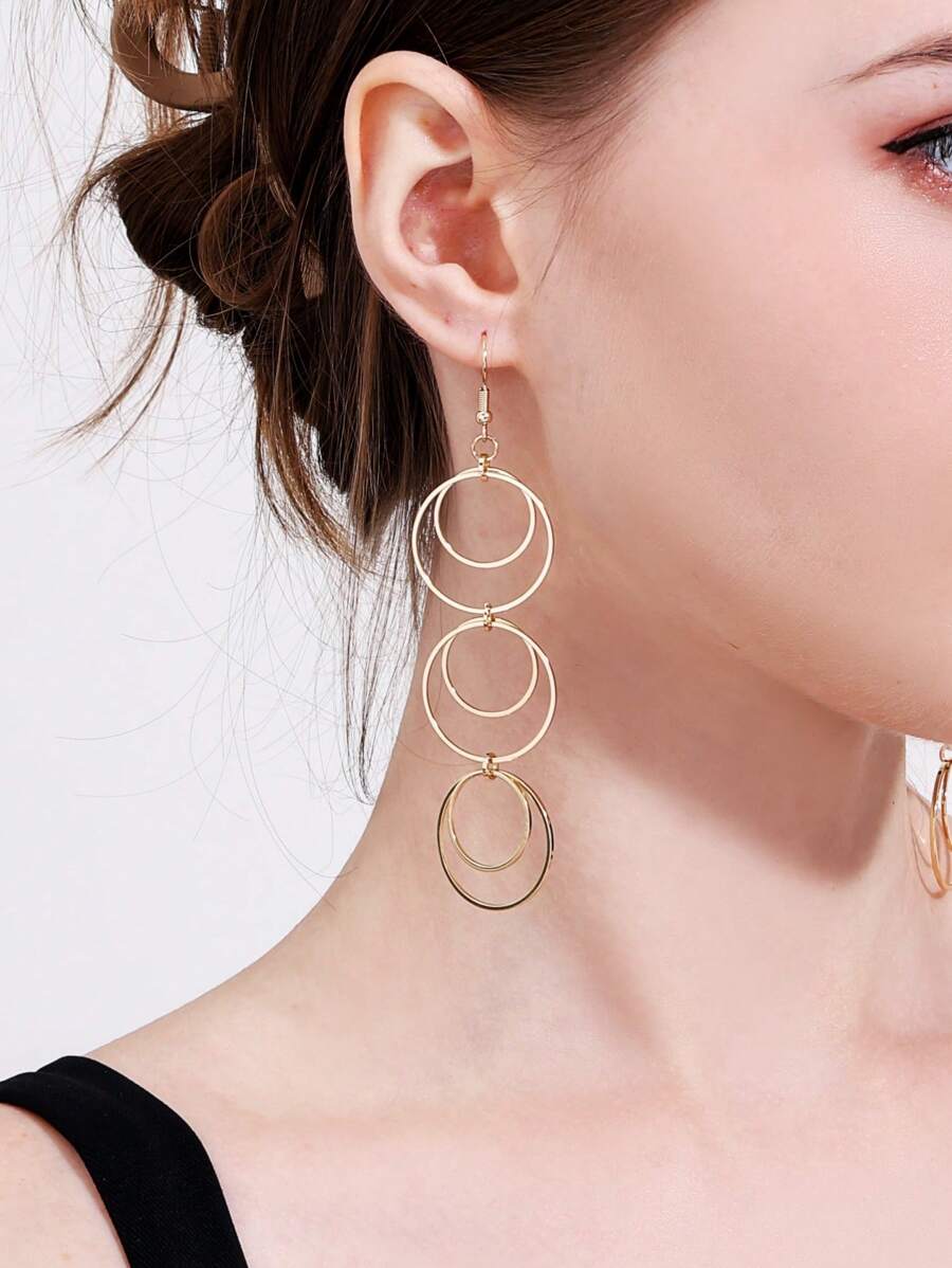 Circle Drop Earrings - Yellow Gold - View 1