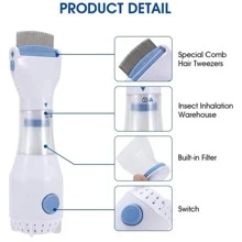 Eliminador Piojos Eléctrico para Mascotas, Piojos Peine Peine Limpieza Pulgas, Peine para Eliminar Piojos, Peine para Piojos Mascotas (Aspiradora+2 filtros) - Blanco - Ver 4