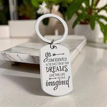 1pc "Motivational" Go Confidently In The Direction Of Your Dreams" - Inspirational Stainless Steel Keychain, Simple Design Bag Charm - Silvery - View 5