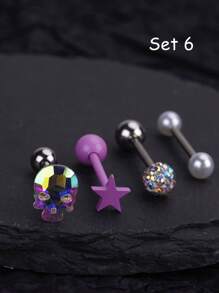 4~9入組 Y2K風格蝴蝶結舌環 14G不鏽鋼亞克力骷髏 舌針 星舌棒 磅秤舌環 首飾 給女性女孩的萬聖節和聖誕派對最佳禮物，日常佩戴 - 彩色 - 查看 11