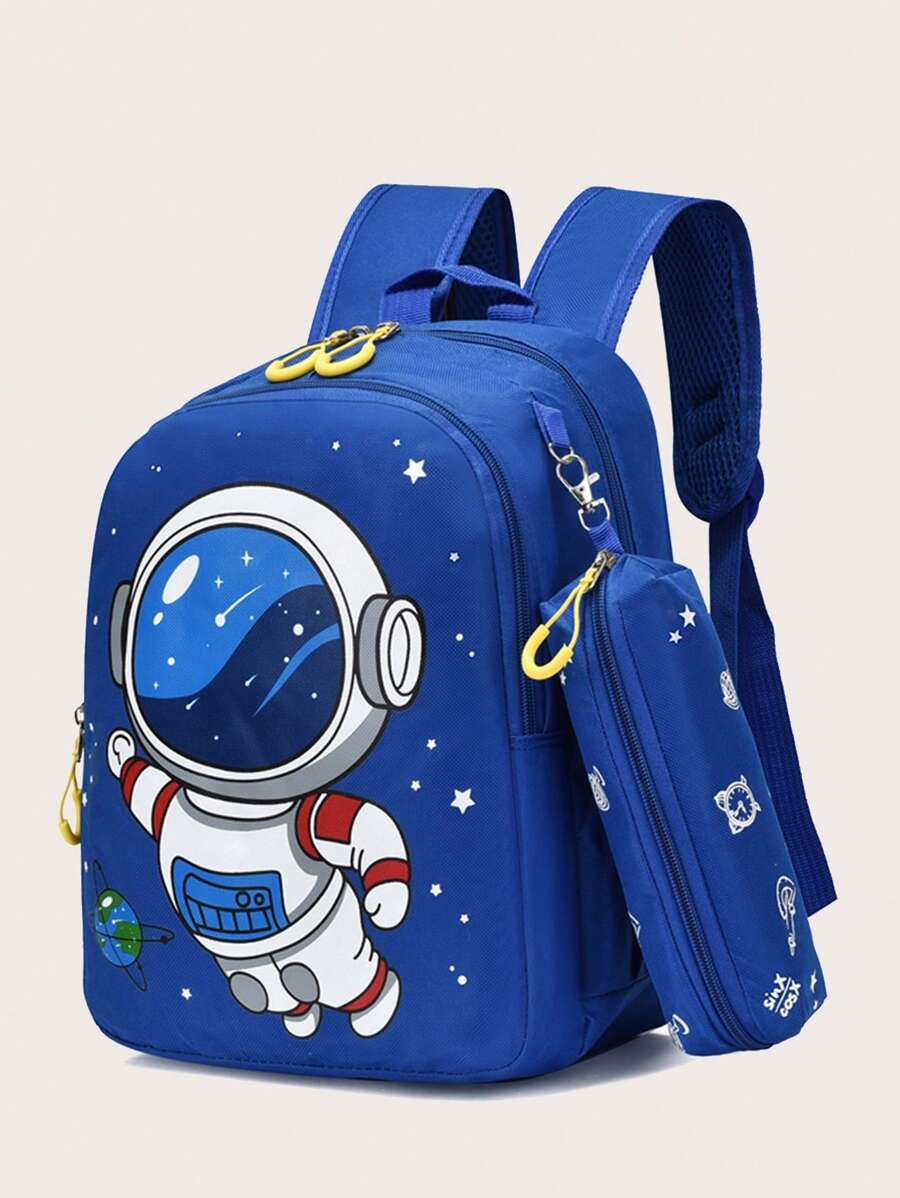 New Fashion Cartoon Shoulder Backpack With Small Bag - Blue - View 1