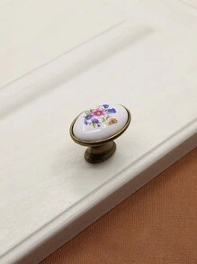 Weiße keramische Schranktürknauf mit Lotusblumen Muster, vintage Schubladen Griffe mit Schrauben, passend für Möbel mit 128mm & 160mm Lochabstand - Blumengriff aus weißer Keramik - Übersicht 14