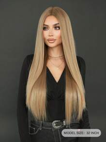 7JHH WIGS Women's Gold Wig Dark Blonde Super Long Straight Wig Middle Part Heat Resistant Synthetic Wigs For Daily Party Use 32 Inch - 金色 - 查看 3