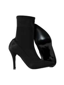 Zapatilla Tacon Mujer Dama Licra Moda Punta Bota fiusha negro botin - Negro - Ver 6