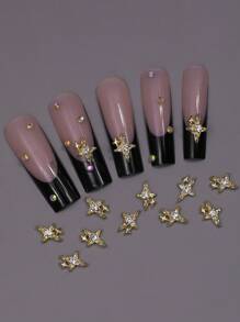 10pcs Glamorous Starry Nail Art Decorations, Sparkling 3D Gold Alloy Nail Accessories, Essential Nail Art Supplies For Nail Technicians, Nail Charm!
