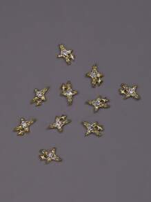 10pcs Glamorous Starry Nail Art Decorations, Sparkling 3D Gold Alloy Nail Accessories, Essential Nail Art Supplies For Nail Technicians, Nail Charm!