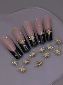 10pcs Glamorous Starry Nail Art Decorations, Sparkling 3D Gold Alloy Nail Accessories, Essential Nail Art Supplies For Nail Technicians, Nail Charm!