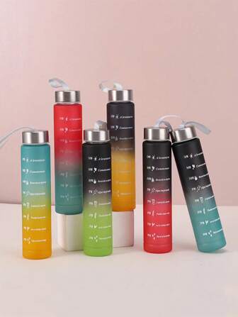 1pc, 300ml Small Capacity Plastic Water Cup Summer Highly Attractive Level Gradient Straight Drink Cup With Rope Outdoor Portable Sports Water Bottle