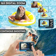 Nicamery 4K Waterproof Camera Underwater Camcorder With 32GB Card, Adapter, Dual Screen Selfie, 48MP 16X Digital Zoom Camcorder With Fill Light, 11FT Underwater Camera For Teenage Snorkeling, With 2 Batteries