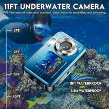 Nicamery 4K Waterproof Camera Underwater Camcorder With 32GB Card, Adapter, Dual Screen Selfie, 48MP 16X Digital Zoom Camcorder With Fill Light, 11FT Underwater Camera For Teenage Snorkeling, With 2 Batteries