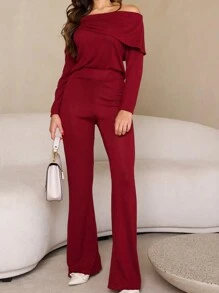 Women Two-Piece Outfits - 酒紅色 - 查看 2