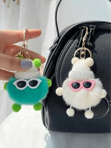 1 件仿兔毛精灵毛绒吊坠、包包可爱娃娃吊坠、汽车钥匙扣（眼镜颜色随机）