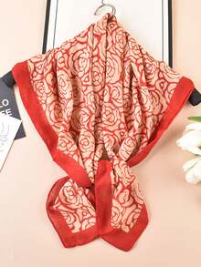 YWQLWJ 1 件 2024 年新款夏季头巾、时尚百搭玫瑰印花真丝围巾、头带、90 厘米亚麻披肩 - 彩色 - 查看 6