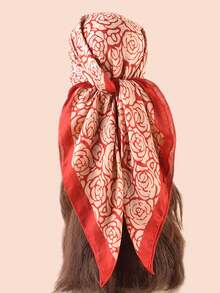 YWQLWJ 1 件 2024 年新款夏季头巾、时尚百搭玫瑰印花真丝围巾、头带、90 厘米亚麻披肩 - 彩色 - 查看 9