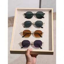 conjuntos 4 piezas gafas de sol con marco metalico, estilo Y2K cool, diseño geometrico para mujeres y hombres, adecuadas para vacaciones playa y uso diario. con proteccion UV400 - Multicolor - Ver 2