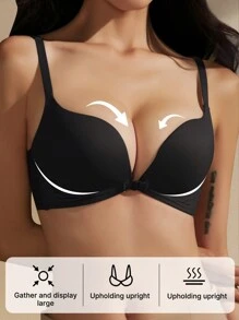 Black Front Closure Wireless Seamless Bra For Small Bust Women - Black - View 2