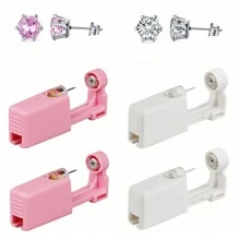 4 Packs Ear Piercing Kit Disposable Ear Piercing Gun Self Ear Piercings Gun Kit Tool With Cubic Zirconia Stud Earrings,At Home Self Ear Piercer Kit - White Or Pink - View 2