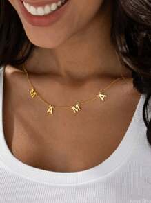 Customized Name Necklace Stainless Steel Women's DIY Custom Handmade Choker Initial Nameplate Pendant Jewelry, Holiday Family Gift, Christmas & Valentine's Day Accessories - Silver - View 5