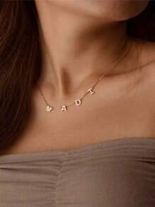 Customized Name Necklace Stainless Steel Women's DIY Custom Handmade Choker Initial Nameplate Pendant Jewelry, Holiday Family Gift, Christmas & Valentine's Day Accessories - Silver - View 6