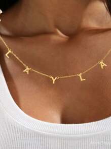 Customized Name Necklace Stainless Steel Women's DIY Custom Handmade Choker Initial Nameplate Pendant Jewelry, Holiday Family Gift, Christmas & Valentine's Day Accessories - Silver - View 9