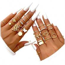 24 Pcs Gold Vintage Knuckle Rings Set For Women, Boho Dainty Stackable Midi Finger Rings, Snake Butterfly Signet Fashion Ring Pack Jewelry Gifts. - Gold - View 2