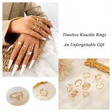 24 Pcs Gold Vintage Knuckle Rings Set For Women, Boho Dainty Stackable Midi Finger Rings, Snake Butterfly Signet Fashion Ring Pack Jewelry Gifts. - Gold - View 4