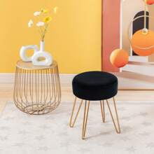Duhome Velvet Ottoman, Makeup Vanity Stool, Contemporary Stool, Mongolian Round Metal Stool, Vanity Stool, Furry Ottoman Stool, Modern Accent Stools, Pink