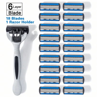 Dao cạo râu thủ công 6 lớp bằng thép không gỉ dành cho nam, đầu cạo có thể thay thế