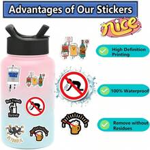 50 Cartoon Fun Beer Fashion Stickers For Customizing Water Bottles, Laptops, Skateboards, Guitars, And More - Easy To Peel Off, Detachable, And Reusable - Adding Color To Your Personal Items