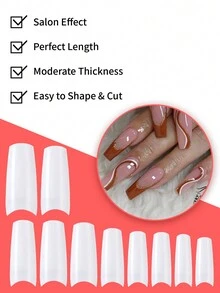 500入組半覆蓋式假指甲貼片-亞克力假指甲貼片，10種尺寸女士法式亞克力人造指甲貼片人工美甲盒裝套裝，適用於指甲藝術沙龍和家居DIY - 無色 - 查看 2