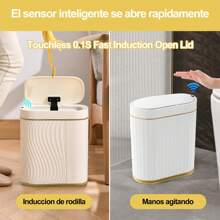 Botes de Basura,Cubo De Basura Automático Con Sensor Para Baño,Cubo de Basura de Plástico,Botes de Basura Inteligente,Cubo de basura inteligente con tapa,para Inodoro,Dormitorio y Sala De Esta - Blanco - Ver 3