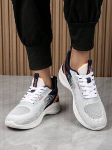 Męskie, dzianinowe, oddychające buty do biegania, sznurowane sportowe tenisówki z amortyzacją, amortyzacja, lekka miękka podeszwa do aktywności na świeżym powietrzu i joggingu, na każdą porę roku