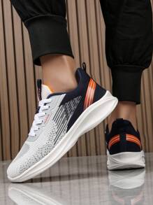 Męskie, dzianinowe, oddychające buty do biegania, sznurowane sportowe tenisówki z amortyzacją, amortyzacja, lekka miękka podeszwa do aktywności na świeżym powietrzu i joggingu, na każdą porę roku