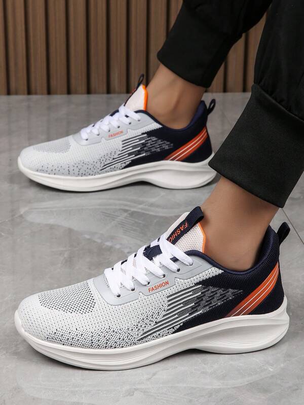 Męskie, dzianinowe, oddychające buty do biegania, sznurowane sportowe tenisówki z amortyzacją, amortyzacja, lekka miękka podeszwa do aktywności na świeżym powietrzu i joggingu, na każdą porę roku