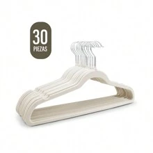 ANDROMEDA INC Set 30pzs Ganchos De Ropa Perchas Terciopelo Antideslizantes - Beis - Ver 1