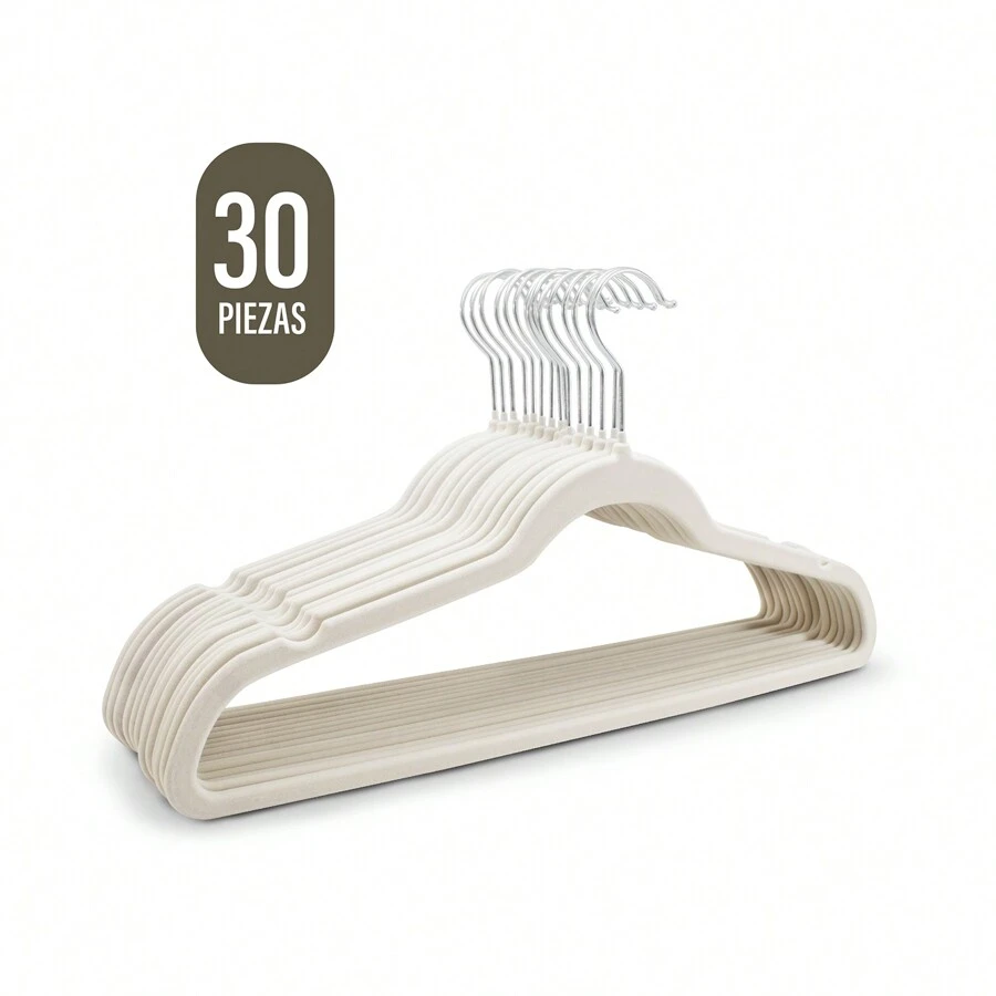 ANDROMEDA INC Set 30pzs Ganchos De Ropa Perchas Terciopelo Antideslizantes - Beis - Ver 1