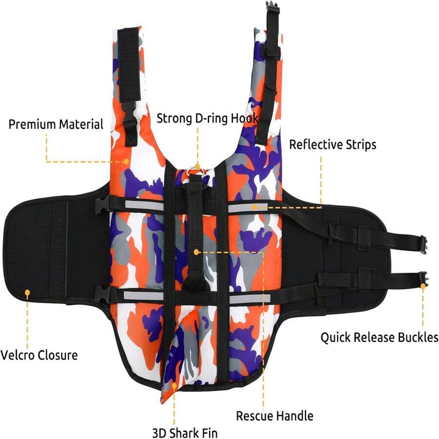 Dog Life Jacket Ripstop Pet Life Vest, Adjustable Camouflage Dog