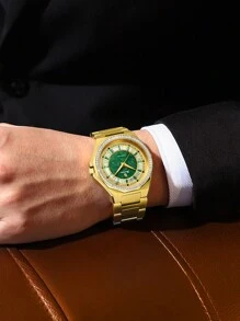 BRUBOSES男士金玉自動機械手錶，5ATM防水，日曆、藍寶石水晶鏡面，夜光指針，男神禮物 - 金色 - 查看 9