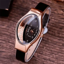 1pc Women's Fashionable Elegant & Cute Elliptical Watch With Rhinestone & Leather Strap, Quartz Wristwatch