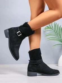 Giày bốt ngắn mũi nhọn cổ điển thoải mái, đế dày họa tiết vân gỗ thanh lịch dành cho nữ, kiểu dáng mới, đa năng, phù hợp cho đi mua sắm, hẹn hò, công sở, du lịch, giảm cân, da lộn, mọi mùa - màu đen - Xem 5