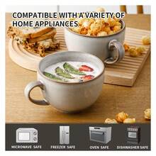 Ceramic Soup Mug With Handles, Large Coffee Mug, 24 Ounce Big Mug Microwave Safe, Coffee Mugs Set Of 4, Reactive Glaze Variable Grey - Multicolor - View 4