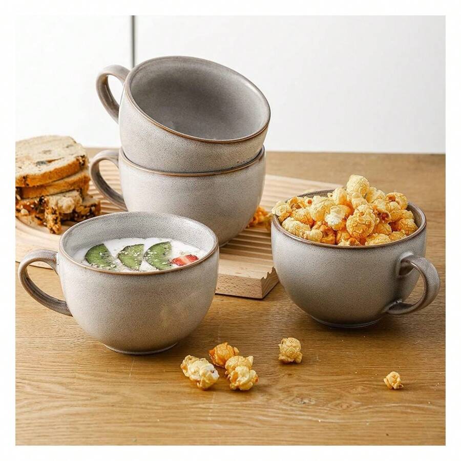 Ceramic Soup Mug With Handles, Large Coffee Mug, 24 Ounce Big Mug Microwave Safe, Coffee Mugs Set Of 4, Reactive Glaze Variable Grey - Multicolor - View 1