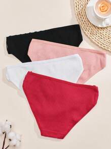 APRSEA 4 件套女士随机印花中腰性感羽毛蕾丝插入内裤 - 彩色 - 查看 3