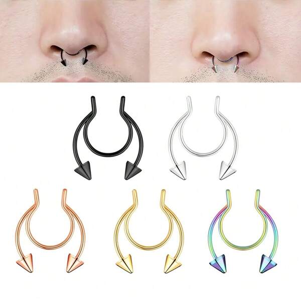 ADYJELY 1 pezzo Finto anello per il naso a forma di mezza luna, non forato, stile punk in acciaio inossidabile ipoallergenicmollettalip per naso 20G sottile, 0,8*8*3/3mm, anello per setto nasale a forma molletta, clip a sfera